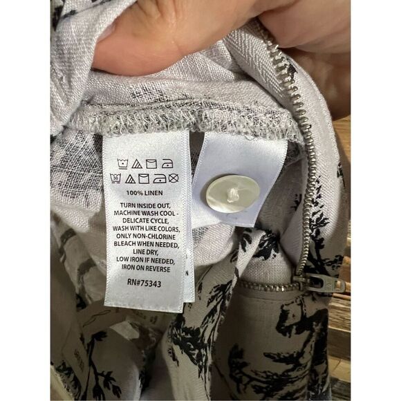 Joie NWT Pants Wide Leg Linen Tree Printed Ivory/Black Pockets sz 8 - Picture 3 of 9
